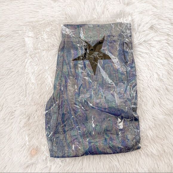 English Rose Blue Shimmer Iridescent High Rise Leggings w/Stars; SZ M; BNIP - Picture 11 of 12